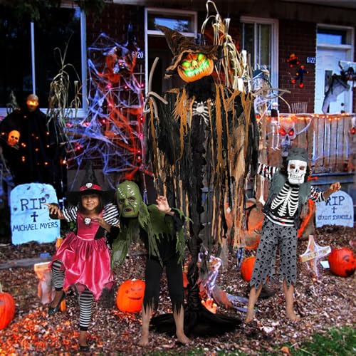 83-Inch Animatronic Pumpkin Man with Light-Up Eyes, Creepy Sounds, Motion - Standing Pumpkin Halloween Decor
