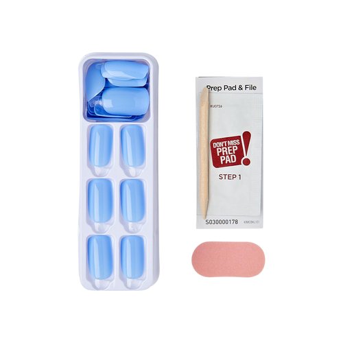 KISS Impress No Glue Mani 30 Pcs Press on Nails, Medium Squoval Design Nail, Solid Sky Blue Print, Simple Peel & Press Easy Apply, Hassle-Free Removal, Essential Tools Included