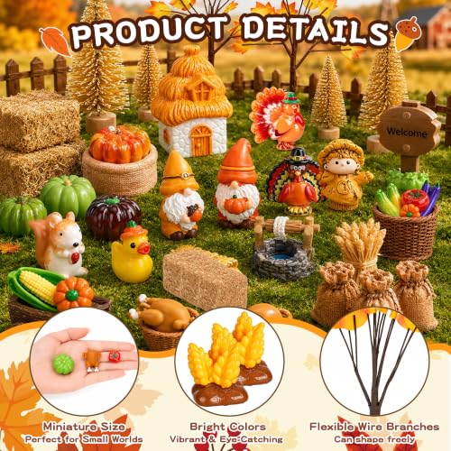 QAUYETM 82PCS Fall Village Accessories Set Autumn Miniature Figurines