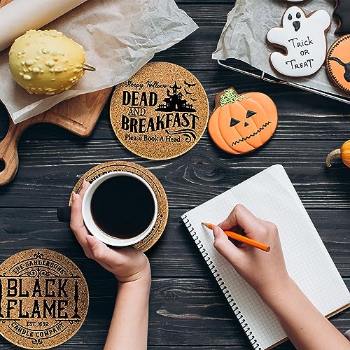Halloween Cork Coasters 6-Pack with Holder Farmhouse Style Drink Mats for Table Protection