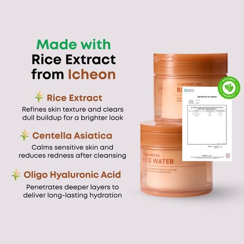 Skiennix Rice Water Cleansing Pads - Exfoliating Makeup Remover Wipes with Centella Asiatica | 50 Pads for Blackhead Removal & Pore Minimizing