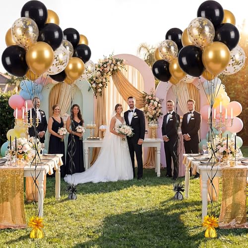 Heavy Balloon Weights Metallic Anchor Set - Black & Gold, 24 Pieces with Iridescent Ribbon