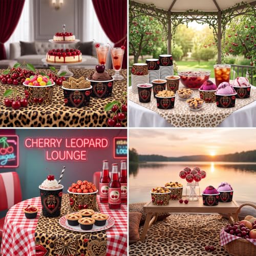 Cherry Leopard Print Paper Cups 9oz - 50 Pack Party Snack Bowls, Variation of THIS listing