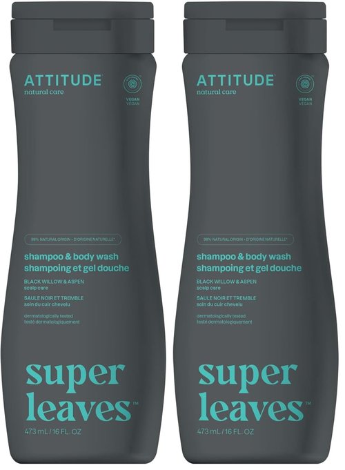 ATTITUDE 2-in-1 Body Wash & Hair Shampoo - EWG Verified, Vegan Formula with Black Willow & Aspen | 16 Fl Oz (Pack of 2)