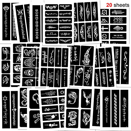 Large Temporary Tattoo Stencil Kit with 123 Patterns for Face & Body Art