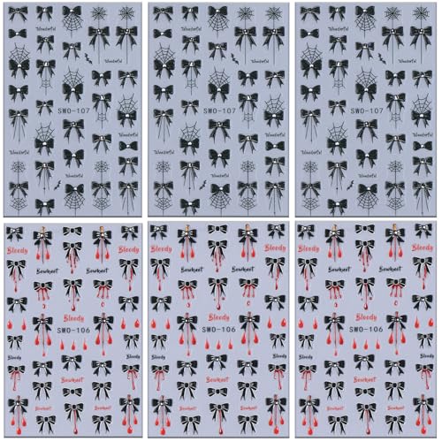 Halloween Nail Art Stickers Set - Black Bow Blood Drops 3D Self-Adhesive Decals