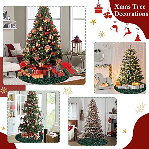 Emerald Green Sequin Velvet Christmas Tree Skirt - 46 Inch Round Holiday Decor