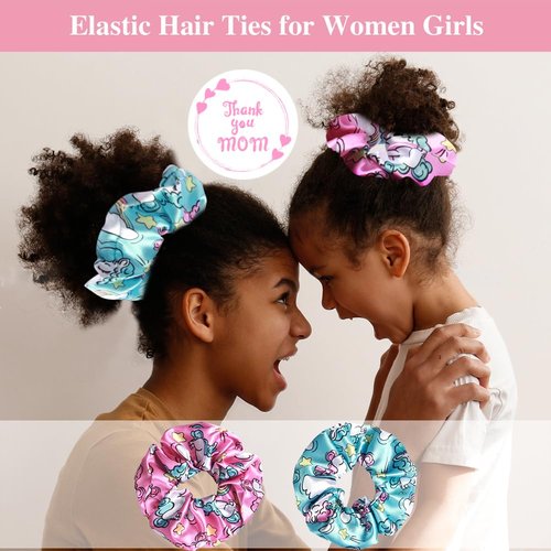 2+2 Satin Bonnets with Scrunchies for Kids, Cute Hair Bonnets for Girls Sleeping Curly Hair, E