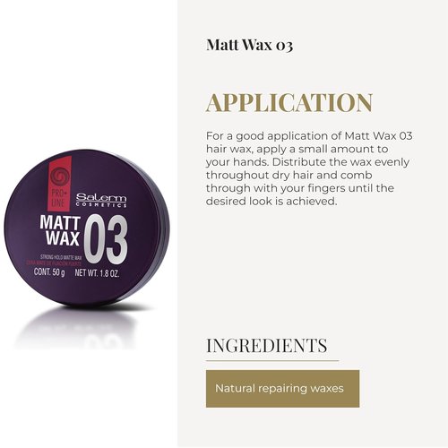 Salerm Pro Line Hair Wax 03 | Strong & Flexible Hold - 50ml - Matte Finish for Short Hair