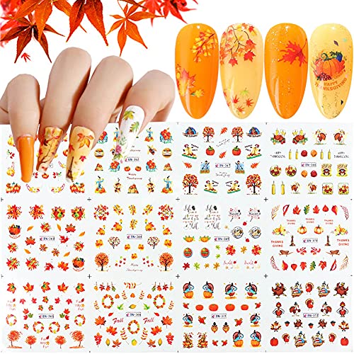 Thanksgiving Nail Stickers - Maple Leaves & Pumpkin Water Decals for Manicure