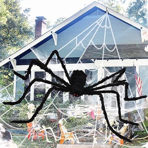 3 Pack Giant Outdoor Halloween Spiders - 6.5 FT Scary Fake Spider Decorations