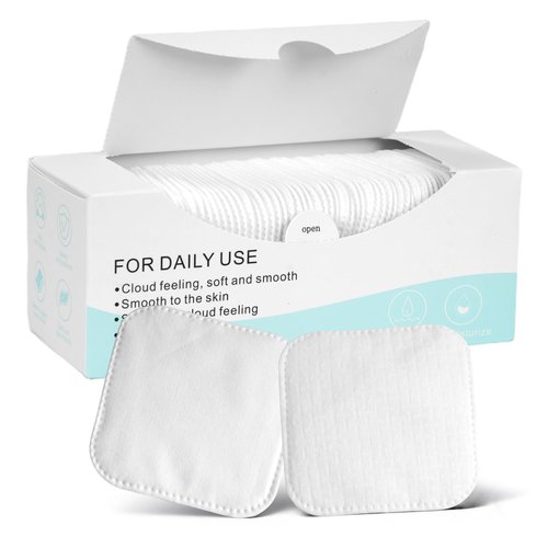 Vexlytra Large Soft Cotton Pads for Face (150 Count)- Lint-Free, Pressed Seam Design, Gentle on Sensitive Skin & Eyes, Perfect for Makeup Removal & Facial Cleansing (2, Blue)