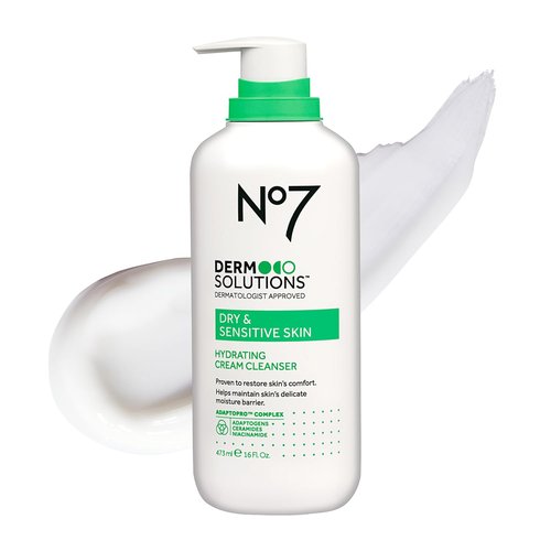 No7 Derm Solutions Hydrating Facial Cleanser - Gentle Cream Wash with Ceramides & Niacinamide for Dry Skin | 16 Fl Oz