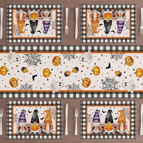 Halloween Gnome Round Placemats Set of 4 - 12x18 Inch Table Decor