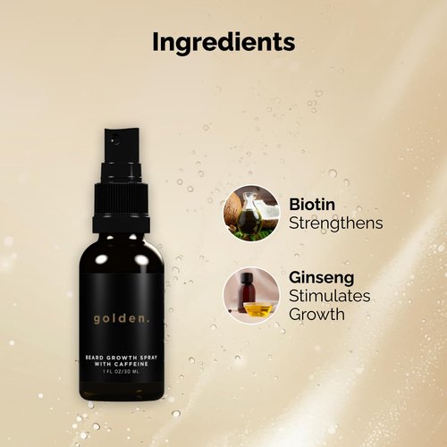 Golden Grooming Beard Growth Spray – Natural Biotin & Vitamin E Formula to Boost Beard Growth, Thickness & Strength (Single)