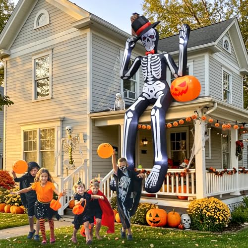 12FT Inflatable Skeleton Halloween Decor for Outdoor Yard and Roof