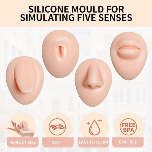 Piercing Kit Silicone Model Body Part Displays Set, 8pcs Soft Body Piercing Practice Model Kit with Display Holder,Soft Fake Tongue Mouth Nose Eye Navel Ear 5D Model Training Tool Kit for Piericng