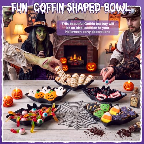 Halloween Candy Bowls Set - Black Bat Shaped Plastic Serving Trays, 24 Pieces - Variation: Bat Shape / Black / 24