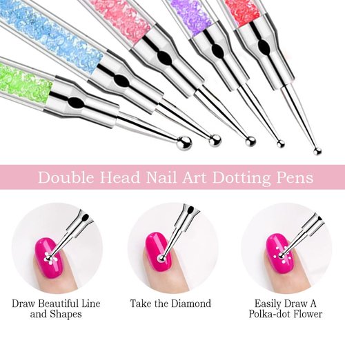 Nail Art Tools,Nail Art Brush,2 sets Nail Stand,5 PCS Dual Tipped Nail Dotting Tool and Sculpture Pen, Acrylic Silicone Nail Pen, Nail Design Tools