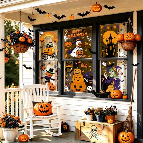 Halloween Window Clings Decor - 8 Large Electrostatic Stickers for Doors and Windows