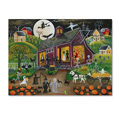 19 x 14 Inch Folk Art Canvas Wall Art - Cottage Americana Scene