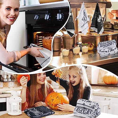 Exquisite Halloween Kitchen Towels Set - Ghost & Witch Design, 6 Pcs