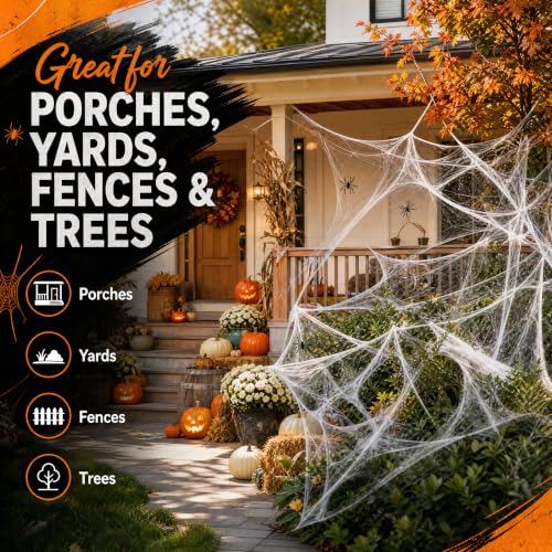 Land Guard 1000 Sq Ft Spider Web with 50 Artificial Spiders Halloween Decor