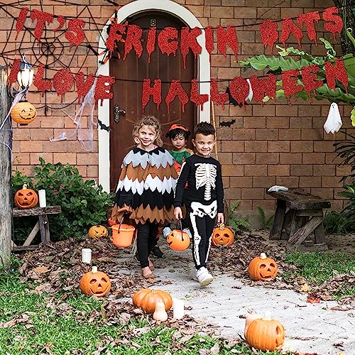 Red Glitter Halloween Banner - It's Frickin Bats Wall Decor Party Garland