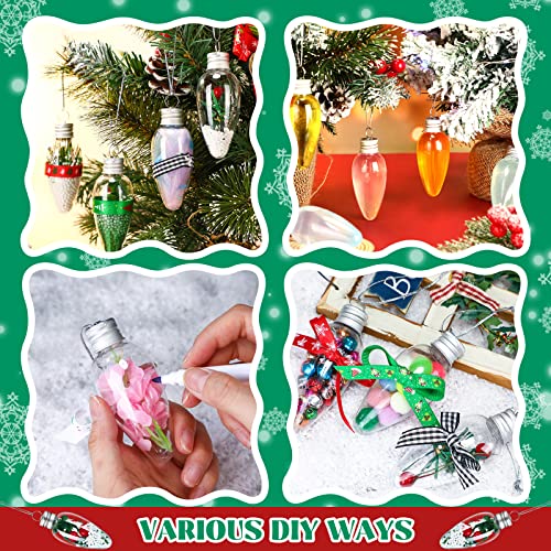 Classic Fillable Plastic Christmas Light Bulb Ornaments Set - 120 Pieces with Silver Rope