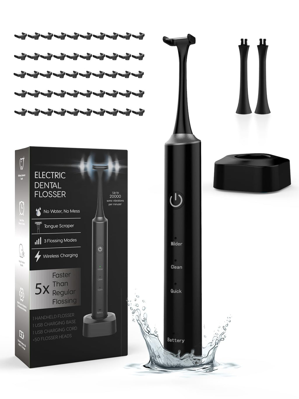 Voraiya Electric Flosser for Teeth, Reusable Dental Floss with 50 Replacement Heads,Dentist Recommended Tooth Flossers,Water Flosser Alternative,Rechargeable Dental Floss Picks for Adults,Travel
