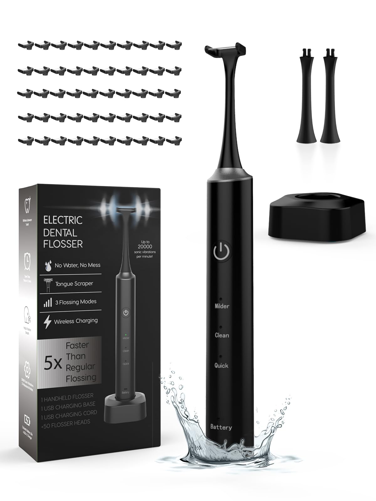 Voraiya Electric Flosser for Teeth, Reusable Dental Floss with 50 Replacement Heads,Dentist Recommended Tooth Flossers,Water Flosser Alternative,Rechargeable Dental Floss Picks for Adults,Travel
