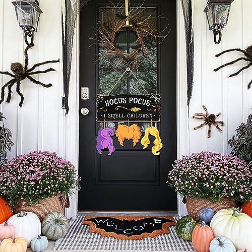 Halloween Wooden Door Sign - Hocus Pocus I Smell Children Decor for Indoor Outdoor