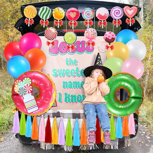 Halloween Trunk or Treat Decorations Kit with Backdrop, Balloons & Candy Confetti