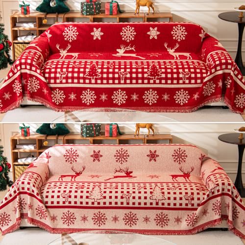 Reversible Christmas Sofa Cover for 2-3 Cushion Couch - Red Deer 71x102 Inches
