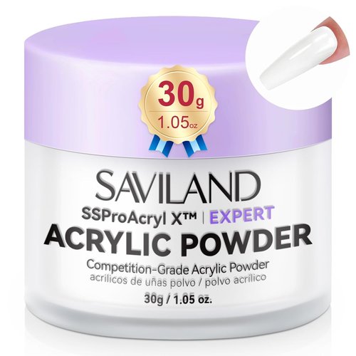 SAVILAND White Acrylic Nail Powder - Ultra-Smooth Blending for Extensions & Carving, Professional Quality