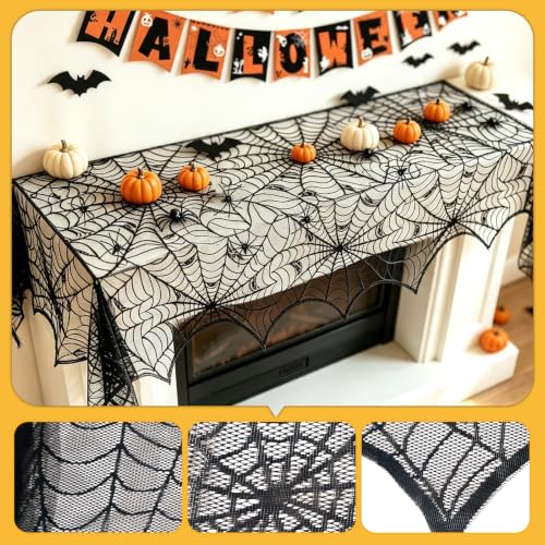 Halloween Indoor Party Decorations Set with Mantel Scarf, Bats, Webs & Balloons