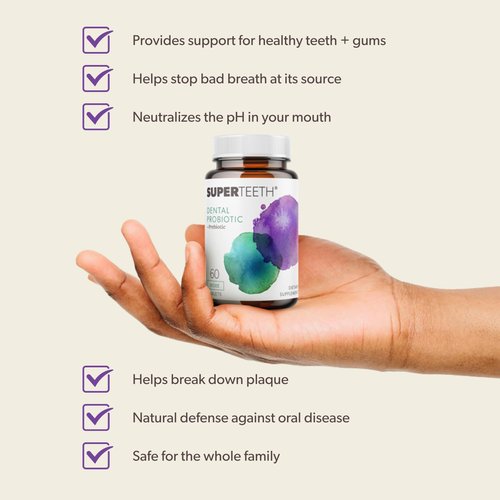 SUPER TEETH Oral Probiotic for Kids & Adults | 60 Mint Lactobacillus Reuteri Chewable Tablets | Freshens Bad Breath & Fights Cavities with BLIS M18 | Dental Probiotic to Support Oral Health
