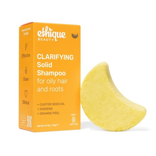 Ethique Clarifying Shampoo Bar - Oily Hair Solution with Castor Oil | Plastic-Free, Vegan, 3.88 oz