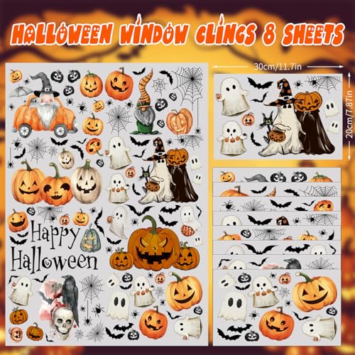 Halloween Window Cling Stickers - Reusable Ghost Pumpkins Bats Decor Set - 102 Pieces