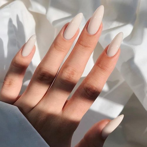 Skiennix Cream White Press-On Nails - Medium Almond Glossy Acrylic False Nails for Women
