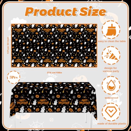 Halloween Party Tablecloth Set - 3 Waterproof Plastic Rectangular Decorations