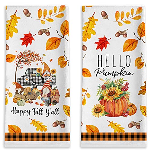 Fall Pumpkin Bonsai Tree Kitchen Towels, 18x28 Inch, Set of 2