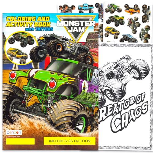 Monster Jam Temporary Tattoos & Coloring Book Party Pack for Kids