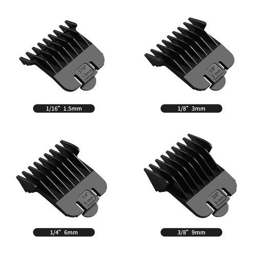 Andis T Outliner Guards - 4 Pack Snap-On Attachments for Close Trimming (1/16” to 3/8”) - Black
