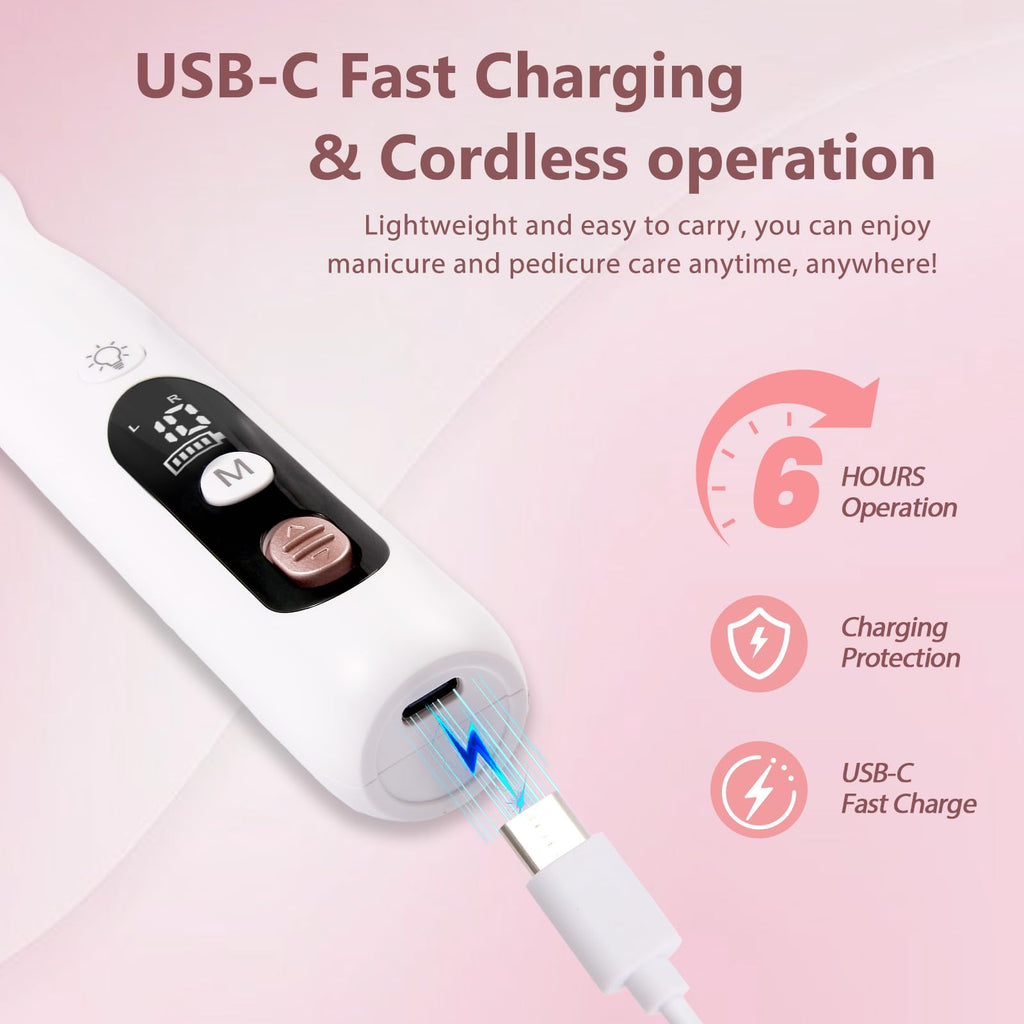 ZABOUL Electric Nail Drill Kit Cordless Professional Manicure Pedicure Nail File Buffer for Acrylic Nails Gel Polishing Removing Manicure Salon Home with Nail Drill Bits Sanding Bands