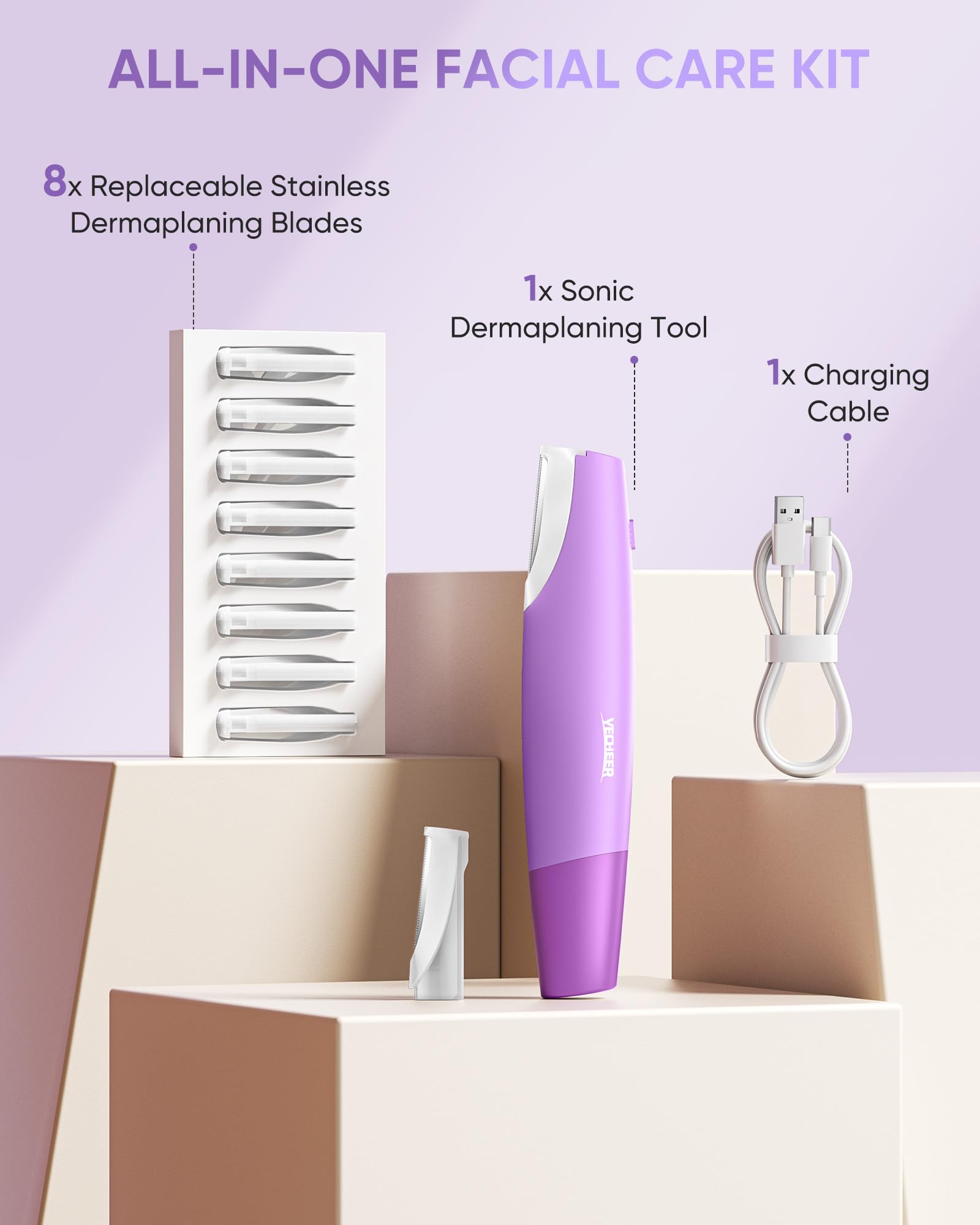 Yecheer Dermaplane Razor for Women face: Sonic Dermaplaning Tool for Smooth & Flawless Skin
