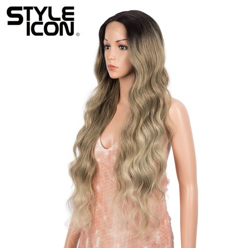 Style Icon 32” Long Wavy Wig Middle Part Synthetic Wigs Lace Front High Temperature Fiber Heat Resistant Wig (32 Inches, TAT4/12/APRIC)