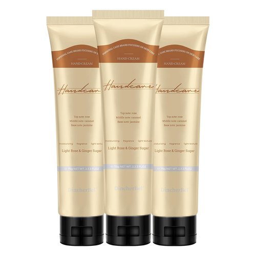 DincherBel Hand Cream - 3 Pack Refreshing Formula with Niacinamide & Vitamin C | Light Rose & Ginger Sugar Scent, 2.33 oz Each