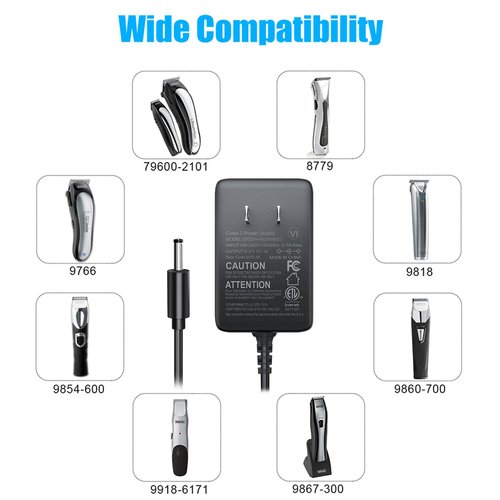 SoulBay 4.2V Charger Cord for Wahl Trimmer Clipper 9818 9818L 9854L WNT-8 WNT-9 9864 9876L 9880L 9888L Lithium Ion Beard Shaver Groomer S003HU0420060 S004mu0400090 Class 2 Power Supply Replacement