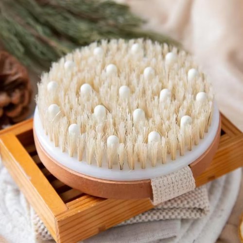 Essential Aura Dry Body Brush – Eco-Friendly Natural Bristles for Gentle Exfoliation, Skin Renewal, Improved Circulation & Lymphatic Support – Perfect Detox & Spa Self-Care Accessory (Tan)
